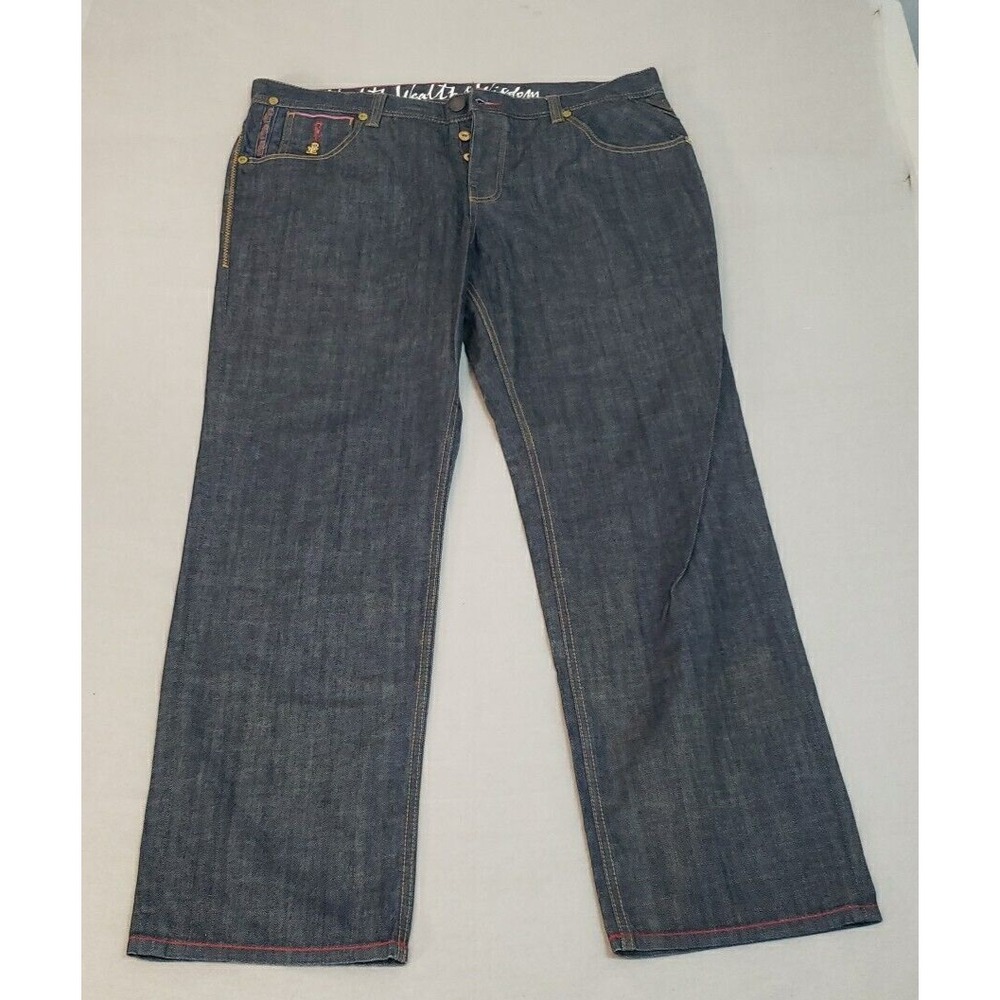 Parish Jeans 42x32 Y2K‎ Dark Blue Mens Button Fly Wide Legs Street Wear Hip Hop